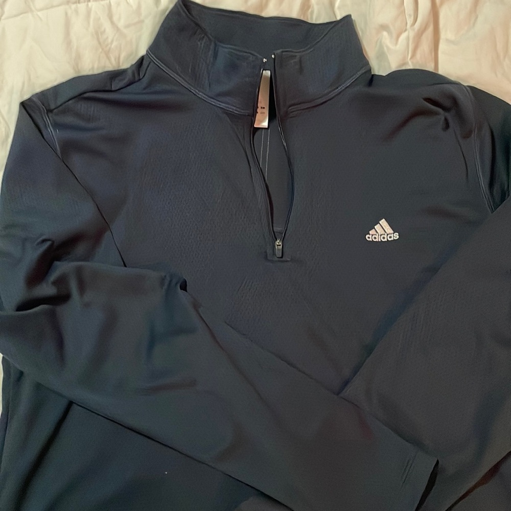 Adidas 1/4 zip polyester mesh like. Navy